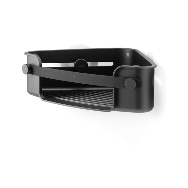 Черен ъглов пластмасов рафт за баня без пробиване Flex Adhesive – Umbra