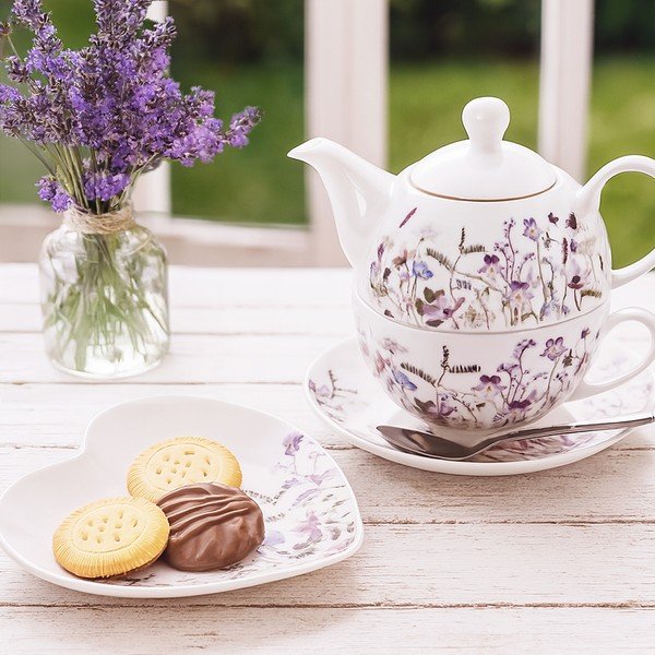 Бял/лилав порцеланов сервиз за чай Louka – Orion-image-1