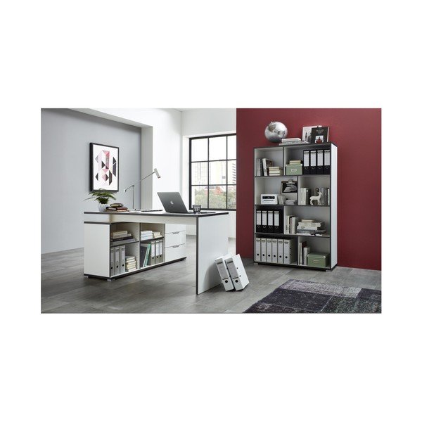 Bílý pracovní stůl s odkládacím stolkem s šuplíky Germania X-image-3