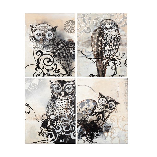 Freja Owl B&W, 28x22 cm, tetraptych