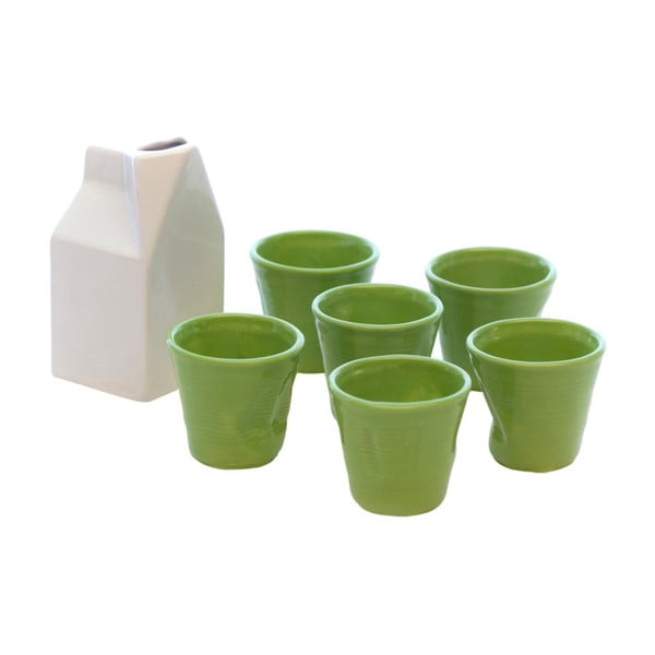 Bílo-zelený set mléčenky a 6 šálků na espresso Kaleidos Milk