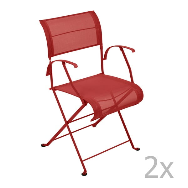 Sada 2 sytě červených skládacích židlí s područkami Fermob Dune