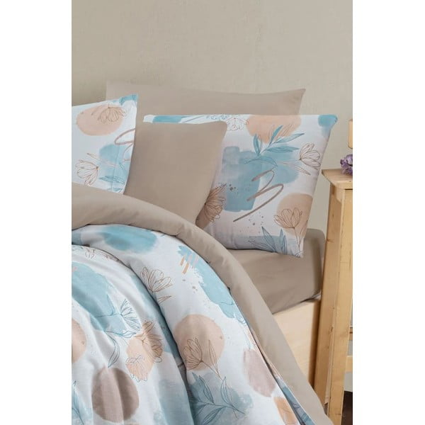 Синьо икафяво двойно удължено спално бельо с включен долен чаршаф 4 части 200x220 cm Magnolia – Mila Home-image-2