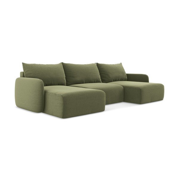 Зелен кадифен сгъваем/с място за съхранение ъглов диван (U форма) Kalena – Makamii-image-2