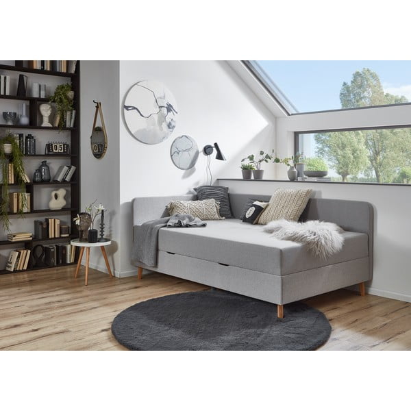Светлосиво тапицирано единично легло с място за съхранение 90x200 cm Cabana - Meise Möbel-image-1