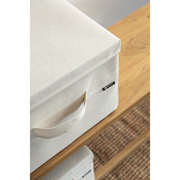 Бежова текстилна кутия за съхранение с капак 31x41x22 cm Soft Storage Medium – Bigso-image-3