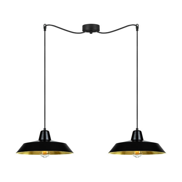 Черна двураменна висяща лампа с детайли в цвят на мед , ⌀ 85 cm Cinco - Sotto Luce
