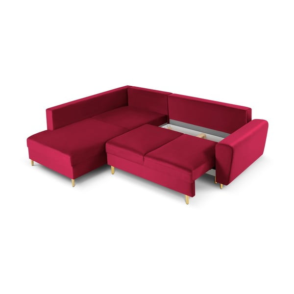 Червен  кадифен разтегателен ъглов диван с място за съхранение (ляв ъгъл/L форма) Kyoto – Cosmopolitan Design-image-3