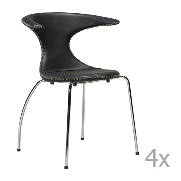 Sada 4 černých kožených jídelních židlí s pochromovaným podnožím DAN– FORM Flair