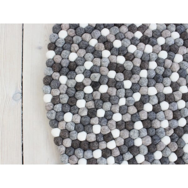 Сив и бял вълнен килим с топки , ⌀ 140 cm Ball Rugs - Wooldot