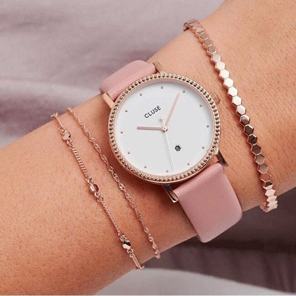 Дамски часовник с розова кожена каишка Le Couronnement - Cluse-image-1