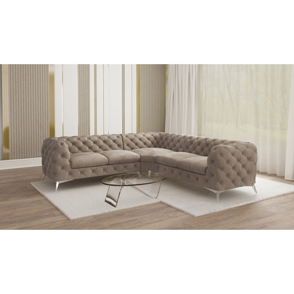 Сиво-бежов кадифен ъглов диван Chelsea – Ropez-image-1