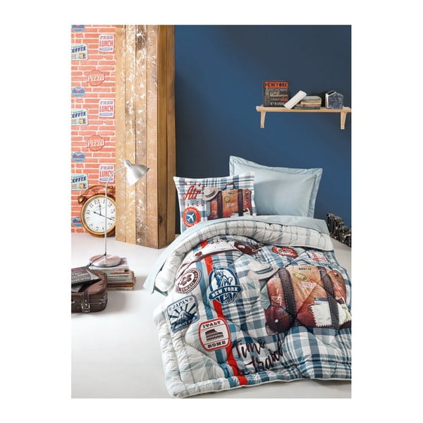 Комплект памучно спално бельо, чаршафи и ватирано одеяло за единично легло Spicey, 160 x 260 cm - Mijolnir