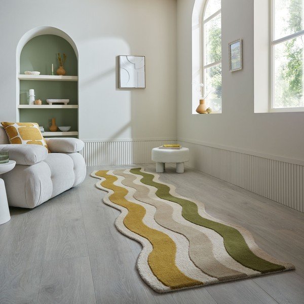 Зелена/в естествен цвят ръчно изработена вълнена пътека 80x300 cm Cascade Wool – Flair Rugs-image-1