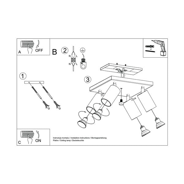 Сиво таванно осветително тяло Quatre Etna - Sollux-image-4