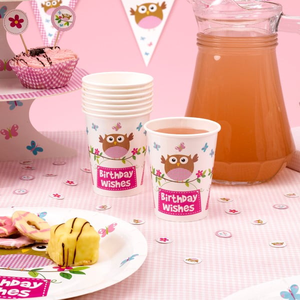 Комплект от 8 хартиени чаши Little Owls Pink - Neviti