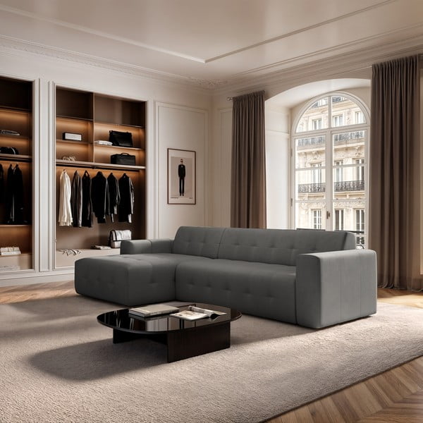 Сив кадифен ъглов диван (ляв ъгъл) Tuil – Rodier-image-1