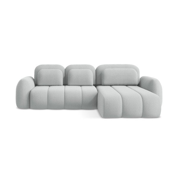 Светлосив разтегателен ъглов диван с място за съхранение от букле (десен ъгъл) Pele – Makamii