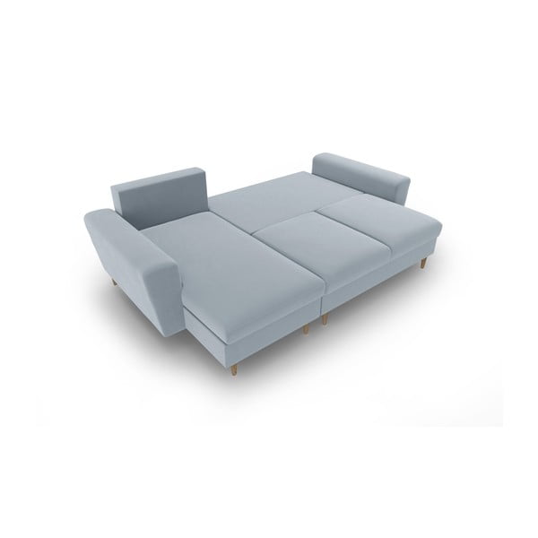 Светлосин кадифен разтегателен ъглов диван с място за съхранение Kyoto – Cosmopolitan Design-image-2