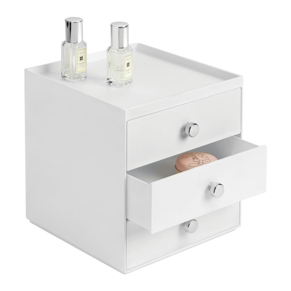 Бяла кутия за съхранение с 3 чекмеджета iDesign, височина 18 cm - iDesign