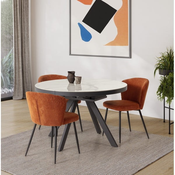 Кръгла сгъваема трапезна маса с керамичен плот с допълнителна плоча ø 120 cm Bela – Marckeric-image-1