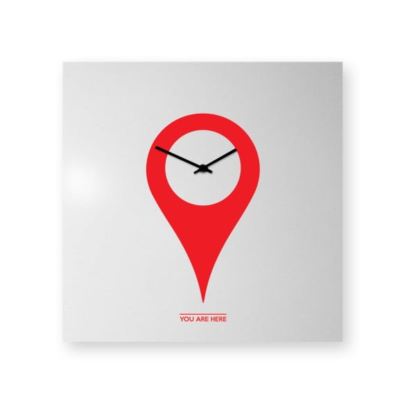 Nástěnné hodiny dESIGNoBJECT.it You Are Here Red On White, 50 x 50 cm 