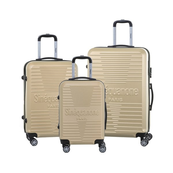 Комплект от 3 куфара за пътуване в цвят шампанско на колелца със заключване - SINEQUANONE