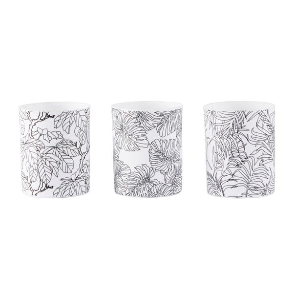 Комплект от 3 бели свещника за чаена свещ с черен принт Nyny - KJ Collection