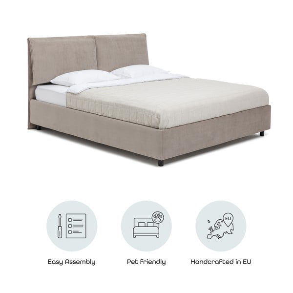 Двойно тапицирано кафяво-сиво легло с място за съхранение и включена подматрачна рамка 160x200 cm Myra Pillow – Bonami Selection-image-4