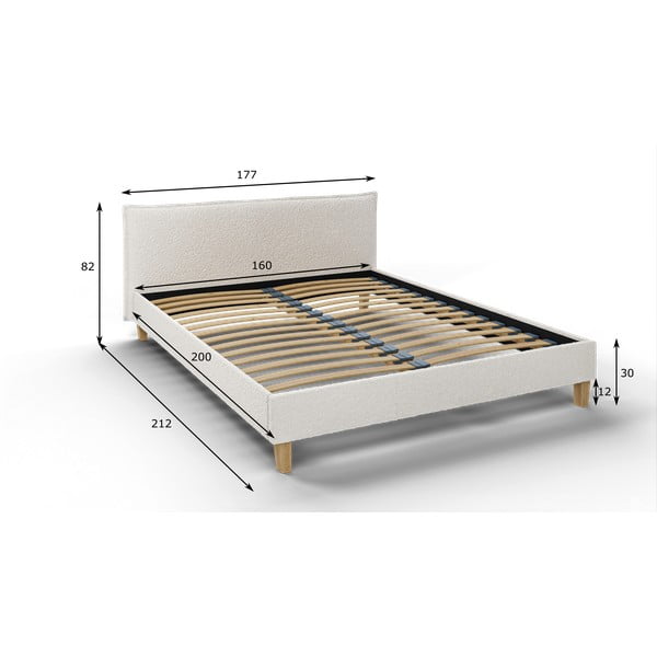 Кремаво тапицирано двойно легло с решетка 160x200 cm Tina - Ropez-image-4