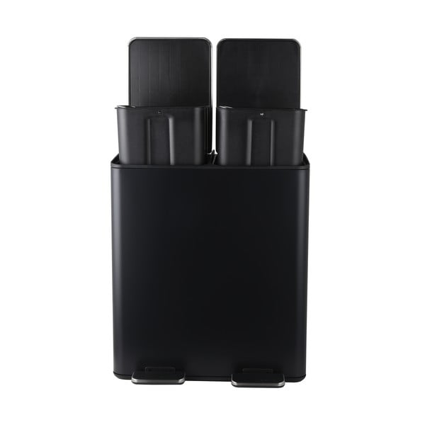 Матово черно стоманено кошче за боклук 2x20 l за рециклиране с педал   Aliya – Spirella-image-2