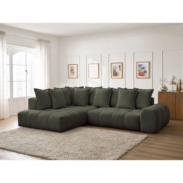Зелен шенилов сгъваем/с място за съхранение ъглов диван (ляв ъгъл/L форма) Everest – Bobochic Paris-image-1