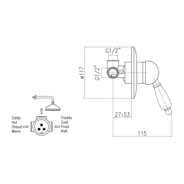 Вградена душ батерия в сребрист цвят (1 изход) Kirké White – Sapho-image-1