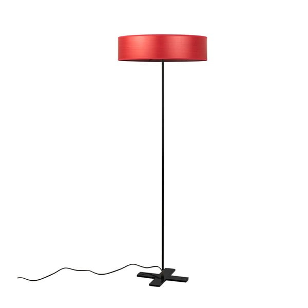Червена свободностояща лампа с абажур от естествен фурнир Ocho - Bulb Attack
