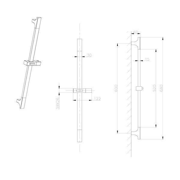 Стенна душ релса  от неръждаема стомана в златист цвят с подвижен държач 68 cm – Sapho-image-1
