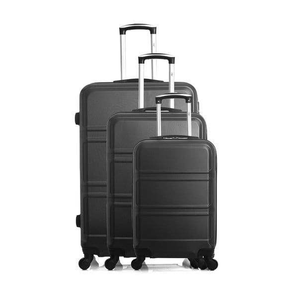 Комплект от 3 черни куфара за пътуване на колелца Юта - Hero