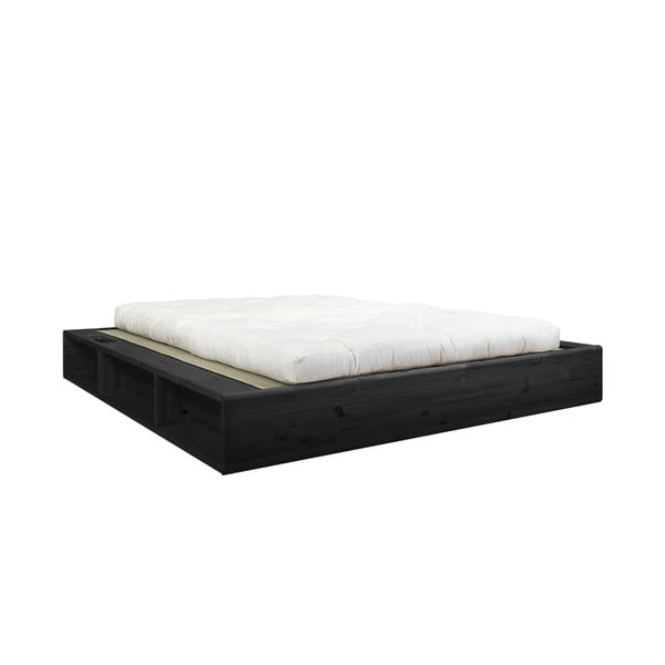 Černá dvoulůžková postel z masivního dřeva s futonem Double Latex a tatami Karup Design Ziggy, 160 x 200 cm