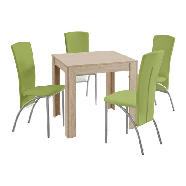 Set jídelního stolu a 4 zelených jídelních židlí Støraa Lori Nevada Duro Oak Green