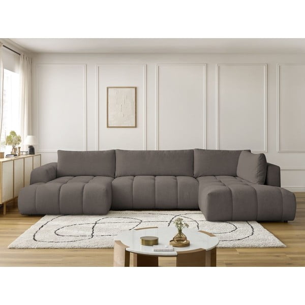 Тъмносив сгъваем/с място за съхранение ъглов диван (десен ъгъл/U форма) Fuji – Bobochic Paris-image-1