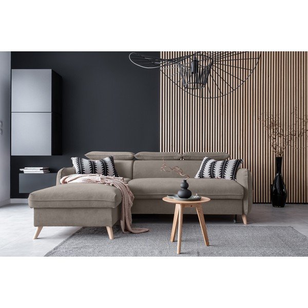 Светлокафяв кадифен ъглов разтегателен диван (ляв ъгъл) Sweet Harmony - Miuform-image-1