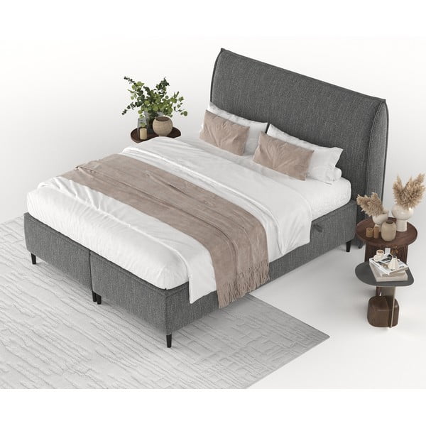 Сиво тапицирано двойно легло с място за съхранение 180x200 cm Draco – Maison de Rêve-image-4