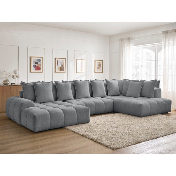 Тъмносив шенилов сгъваем/с място за съхранение ъглов диван (десен ъгъл/U форма) Everest – Bobochic Paris-image-1