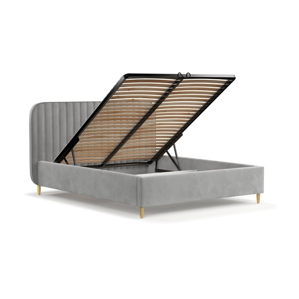 Сиво единично легло 120x200 cm тапицирано с място за съхранение с включена подматрачна рамка Noto – Maison de Rêve-image-3