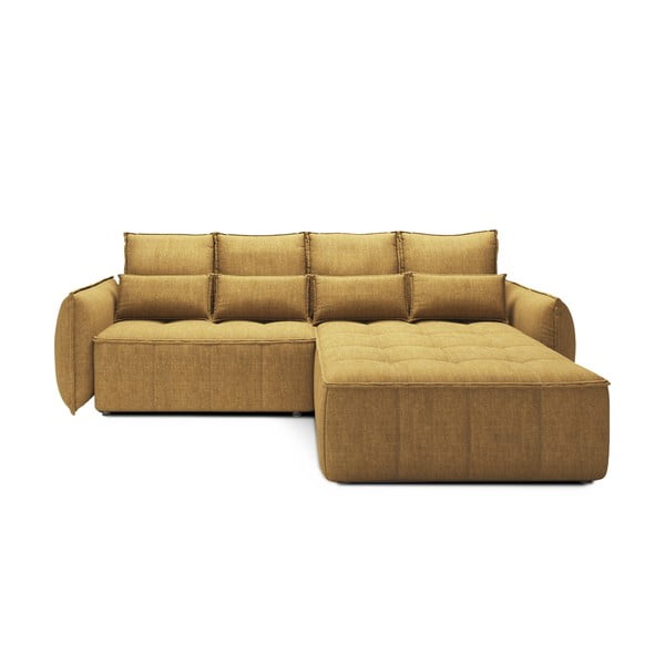 Жълт кадифен разтегателен ъглов диван с място за съхранение (десен ъгъл) Campo – ELTAP