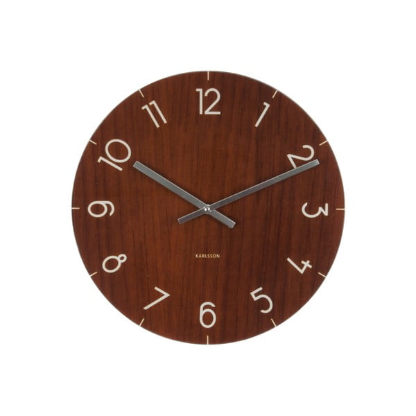 Tmavě hnědé hodiny Karlsson Glass Wood, ⌀ 17 cm