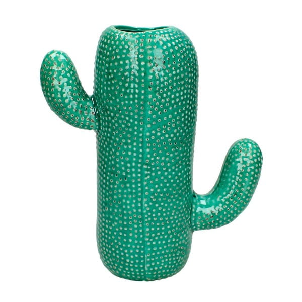 Зелена керамична ваза във формата на кактус , 20 x 22 cm - HF Living