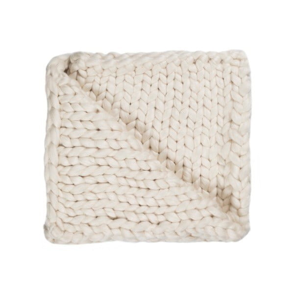 Bílá ručně pletená deka Chunky Plaids, 130 x 160 cm