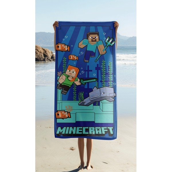 Синя детска кърпа от микрофибър 70x140 cm Minecraft "Underwater Fun" – Jerry Fabrics-image-1