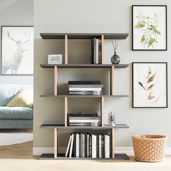 Сив/естествен дъбов шкаф за книги 90x127 cm Harmon - Kalune Design-image-1