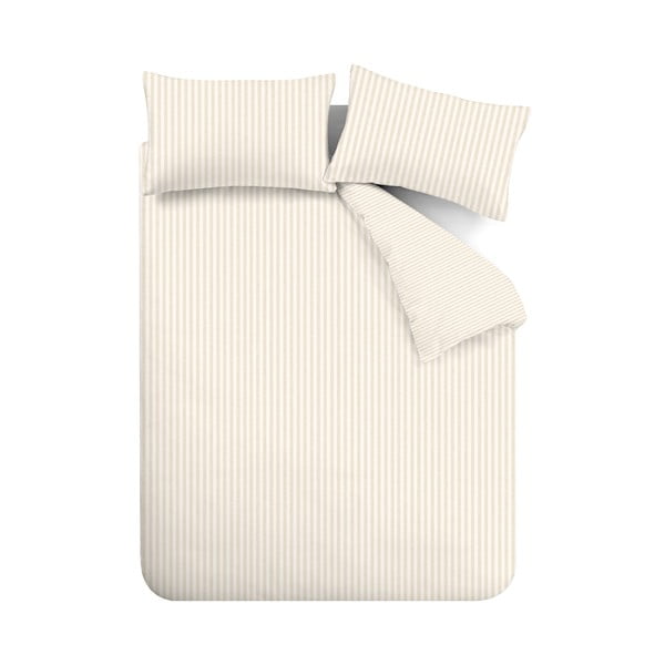 Бежово-кремаво двойно удължено фланелено спално бельо 230x220 cm Stripe – Catherine Lansfield